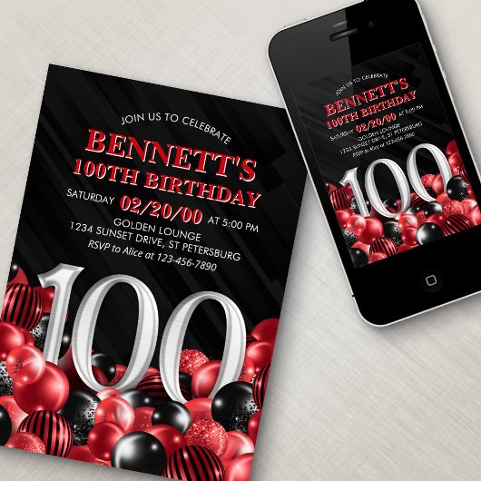 Ballonnen Rood 100ste verjaardag Kaart