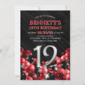 Ballonnen rood 12e verjaardag kaart (Voorkant)