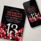Ballonnen rood 13e verjaardag kaart