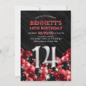 Ballonnen rood 14e verjaardag kaart (Voorkant)