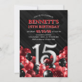 Ballonnen rood 15e verjaardag kaart (Voorkant)