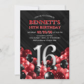 Ballonnen rood 16e verjaardag kaart (Voorkant)