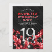 Ballonnen rood 19e verjaardag kaart (Voorkant)