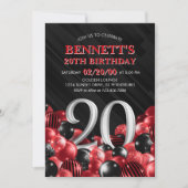 Ballonnen Rood 20e verjaardag Kaart (Voorkant)