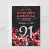 Ballonnen rood 21e verjaardag kaart (Voorkant)