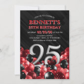 Ballonnen rood 25e verjaardag kaart (Voorkant)