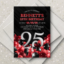 Ballonnen rood 25e verjaardag kaart