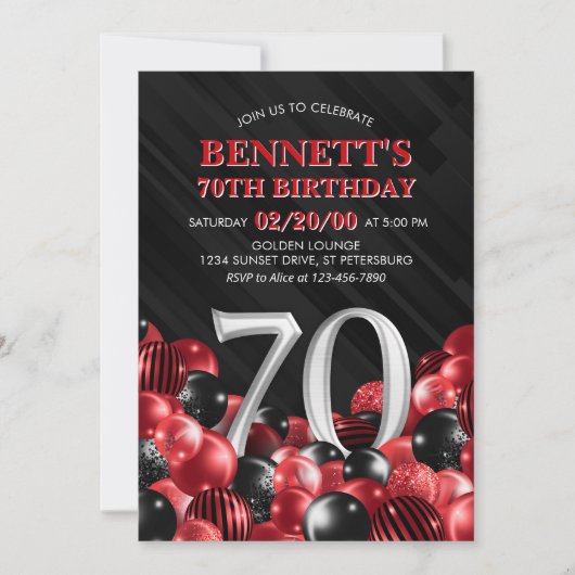 Ballonnen Rood 70ste verjaardag Kaart (Voorkant)