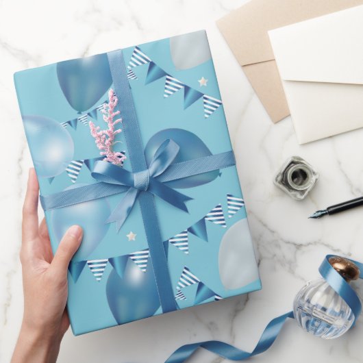 Ballonnen, Sterren & Garland Verjaardag inpakpapie Cadeaupapier (Geschenken)