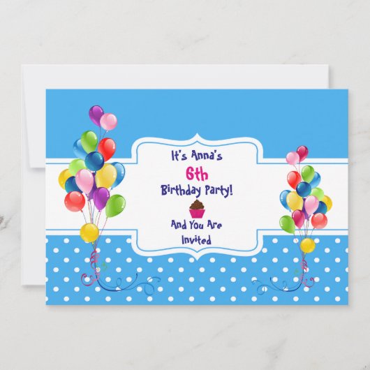 Ballonnen & Stippen Kinderverjaardagsfeestuitnodig Kaart (Voorkant)