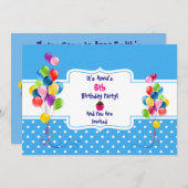 Ballonnen & Stippen Kinderverjaardagsfeestuitnodig Kaart (Voorkant / Achterkant)