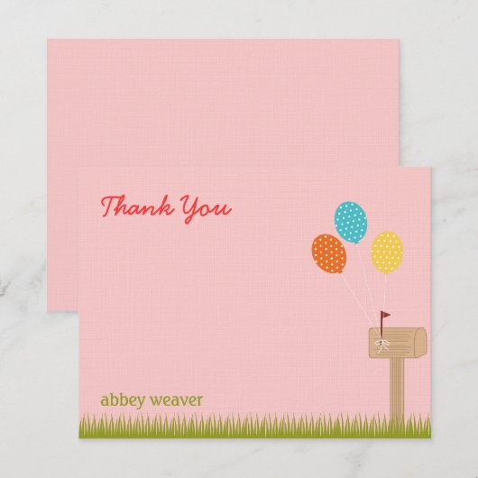 Ballonnen teken plat bedankkaart - Roze (Voorkant / Achterkant)