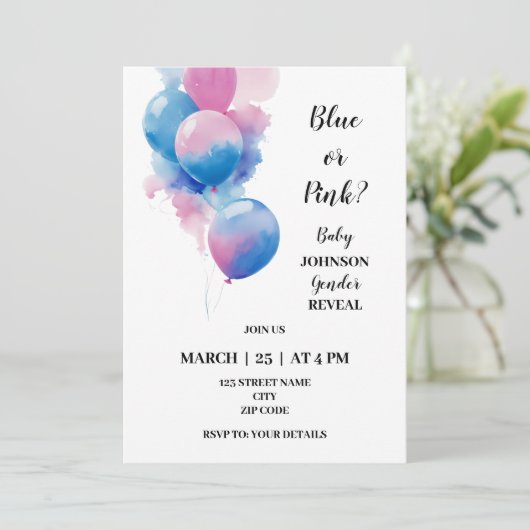 Ballonnen thema gender onthullen kaart (Staand voorkant)