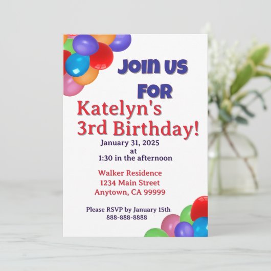 Ballonnen Uitnodiging (Staand voorkant)