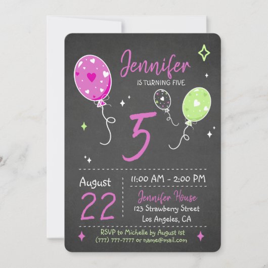 Ballonnen | Uitnodiging voor verjaardagsschoolbord (Voorkant)