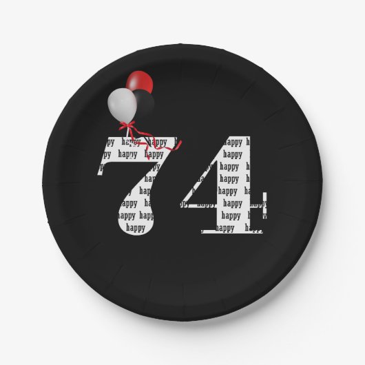ballonnen van 74e verjaardag papieren bordje (Voorkant)