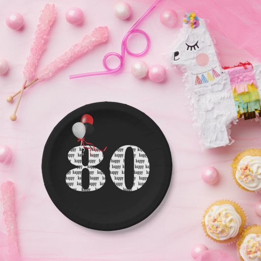 ballonnen van het 80ste verjaardagsfeest papieren bordje (Feest)