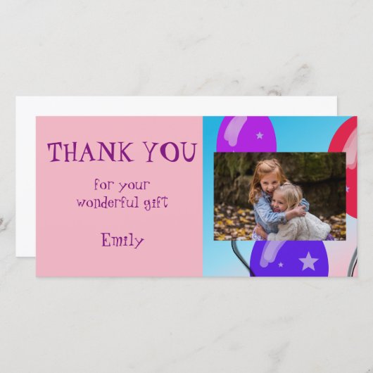 Ballonnen Verjaardag Dank u Foto Bedankkaart (Voorkant / Achterkant)