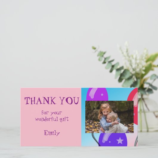 Ballonnen Verjaardag Dank u Foto Bedankkaart (Staand voorkant)