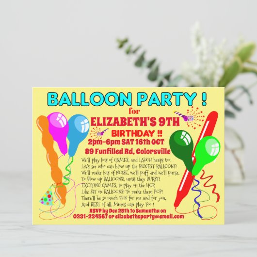 BALLONNEN verjaardagsfeestuitnodiging modern uitno Kaart (Staand voorkant)