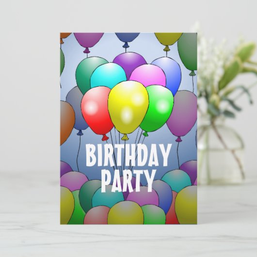 Ballonnen Verjaardagsuitnodiging Kaart (Staand voorkant)