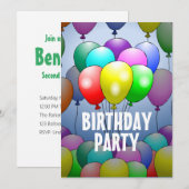 Ballonnen Verjaardagsuitnodiging Kaart (Voorkant / Achterkant)