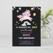 Ballonnen vlaggen eenhoorns verjaardag uitnodiging (Staand voorkant)