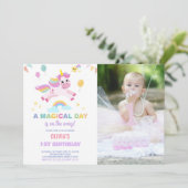 Ballonnen Vlaggen Eenhoorns Verjaardag Uitnodiging (Staand voorkant)