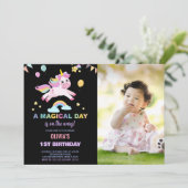 Ballonnen Vlaggen Eenhoorns Verjaardag Uitnodiging (Staand voorkant)