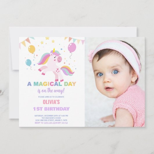 Ballonnen Vlaggen Eenhoorns Verjaardag Uitnodiging (Voorkant)