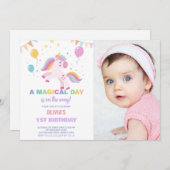 Ballonnen Vlaggen Eenhoorns Verjaardag Uitnodiging (Voorkant / Achterkant)