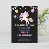 Ballonnen vlaggen eenhoorns verjaardag uitnodiging (Staand voorkant)