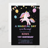 Ballonnen vlaggen eenhoorns verjaardag uitnodiging (Voorkant / Achterkant)