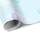 Ballonnen vliegen in blauwe lucht met wolken cadeaupapier (Rol Hoek)