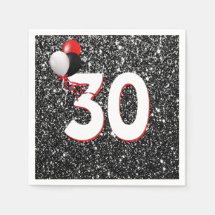 Ballonnen voor 30ste verjaardag op zwarte glitter servet