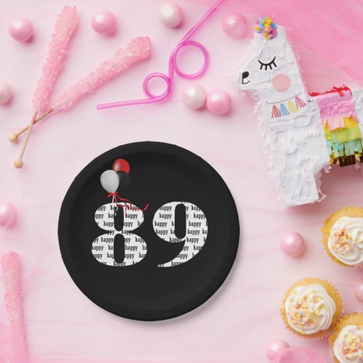 ballonnen voor 89e verjaardag papieren bordje (Feest)