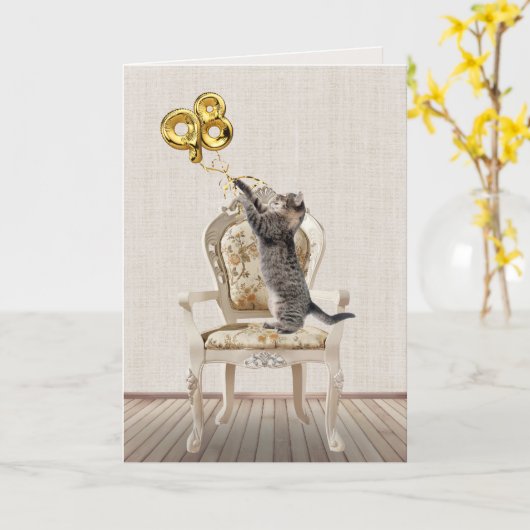 Ballonnen voor 98ste verjaardag en een tabbykat kaart (Gele Bloem)