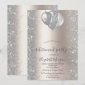 Ballonnen Zilveren Sparkle Diamonds Ivoor Pensioen Kaart (Voorkant / Achterkant)