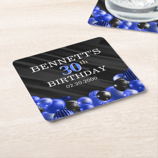 Ballonnen Zwart Blauw Verjaardags Servetten Kartonnen Onderzetters (Schuin)