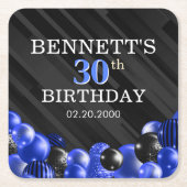 Ballonnen Zwart Blauw Verjaardags Servetten Kartonnen Onderzetters (Voorkant)