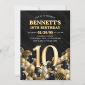 Ballonnen zwart goud 10e verjaardag kaart (Voorkant)