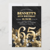 Ballonnen Zwart Goud 65e Verjaardag Kaart (Voorkant)