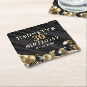 Ballonnen Zwart Goud Verjaardag Kartonnen Onderzetters (Schuin)