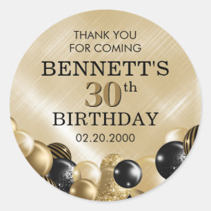 Ballonnen Zwart Goud Verjaardag Ronde Sticker