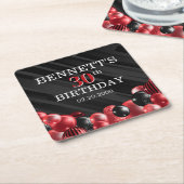 Ballonnen zwart rood verjaardag kartonnen onderzetters (Schuin)