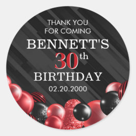 Ballonnen zwart rood verjaardag ronde sticker