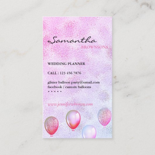 Ballonpartij Planner Glitter elegant Visitekaartje (Achterkant)