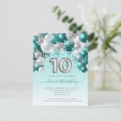 Ballonplein Blauwgroen Silver 10th Birthday Party Briefkaart (Staand voorkant)