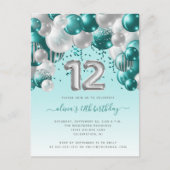 Ballonplein Blauwgroen Silver 12th Birthday Party Briefkaart (Voorkant)