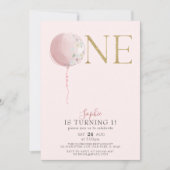 Ballonroze en goudmeisjes 1e verjaardag kaart (Voorkant)